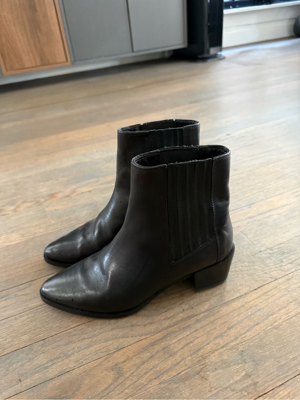 rag & bone Black Leather Pointed Ankle Booties